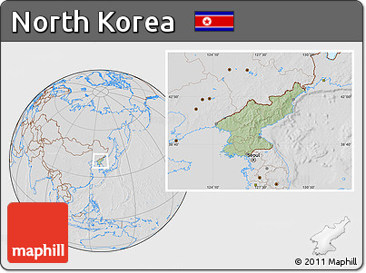 Savanna Style Location Map of North Korea, lighten, desaturated, hill shading