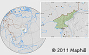 Savanna Style Location Map of North Korea, lighten, desaturated, hill shading