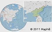 Savanna Style Location Map of North Korea, lighten, desaturated, land only, hill shading