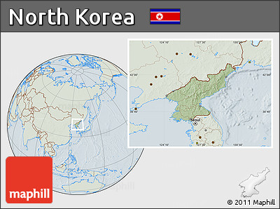 Savanna Style Location Map of North Korea, lighten, hill shading