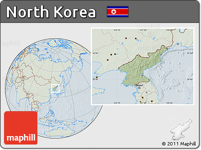 Savanna Style Location Map of North Korea, lighten, hill shading