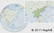 Savanna Style Location Map of North Korea, lighten, hill shading