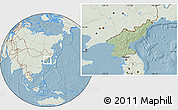 Savanna Style Location Map of North Korea, lighten, land only, hill shading