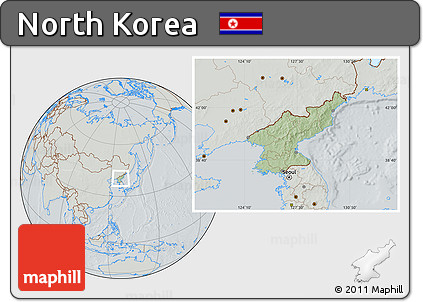 Savanna Style Location Map of North Korea, lighten, semi-desaturated, hill shading