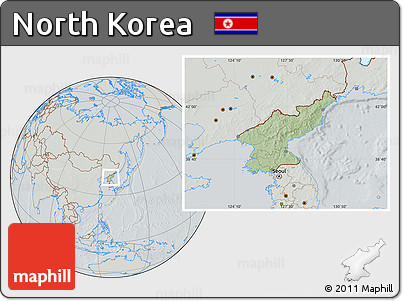Savanna Style Location Map of North Korea, lighten, semi-desaturated, hill shading