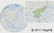 Savanna Style Location Map of North Korea, lighten, semi-desaturated, hill shading