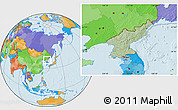 Savanna Style Location Map of North Korea, political outside, hill shading