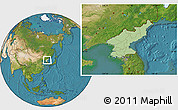 Savanna Style Location Map of North Korea, satellite outside