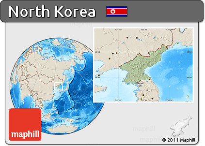 Savanna Style Location Map of North Korea, shaded relief outside, hill shading