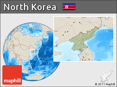 Savanna Style Location Map of North Korea, shaded relief outside, hill shading