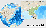 Savanna Style Location Map of North Korea, shaded relief outside