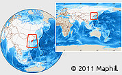 Shaded Relief Location Map of North Korea, highlighted continent, within the entire continent