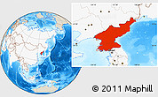 Shaded Relief Location Map of North Korea, highlighted continent