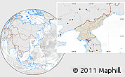 Shaded Relief Location Map of North Korea, lighten, desaturated