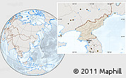 Shaded Relief Location Map of North Korea, lighten, semi-desaturated