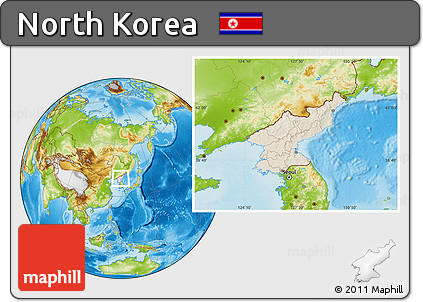 Shaded Relief Location Map of North Korea, physical outside