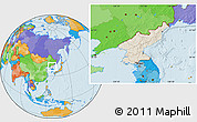 Shaded Relief Location Map of North Korea, political outside