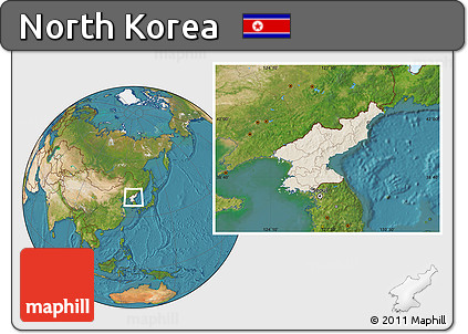 Shaded Relief Location Map of North Korea, satellite outside
