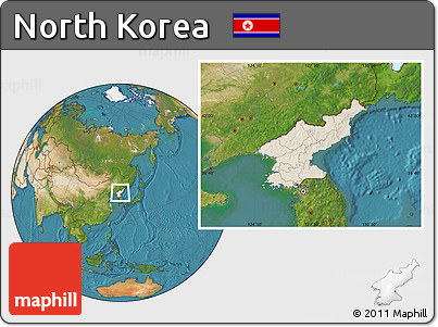 Shaded Relief Location Map of North Korea, satellite outside