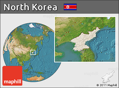 Shaded Relief Location Map of North Korea, satellite outside