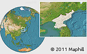 Shaded Relief Location Map of North Korea, satellite outside
