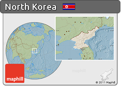 Shaded Relief Location Map of North Korea, savanna style outside, hill shading