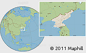 Shaded Relief Location Map of North Korea, savanna style outside