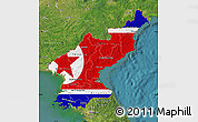 Flag Map of North Korea, satellite outside, flag centered