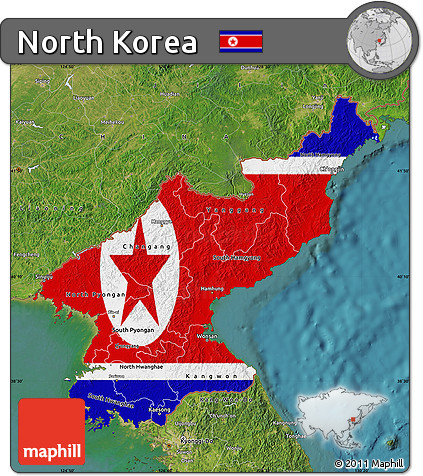 Flag Map of North Korea, satellite outside