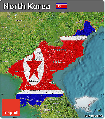 Flag Map of North Korea, satellite outside