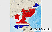 Flag Map of North Korea, shaded relief outside, flag centered