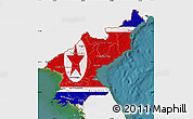 Flag Map of North Korea, single color outside, satellite sea