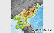 Physical Map of North Korea, darken, desaturated, land only