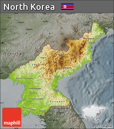 Physical Map of North Korea, darken, semi-desaturated