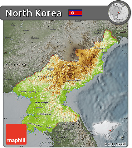 Physical Map of North Korea, darken, semi-desaturated