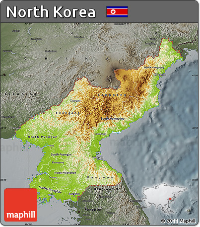 Physical Map of North Korea, darken, semi-desaturated
