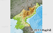 Physical Map of North Korea, darken, semi-desaturated, land only