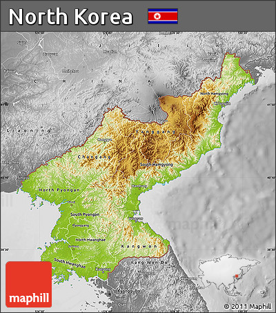 Physical Map of North Korea, desaturated