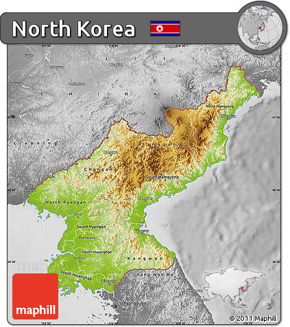 Physical Map of North Korea, desaturated