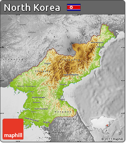Physical Map of North Korea, desaturated