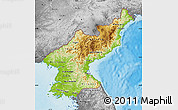 Physical Map of North Korea, desaturated, land only