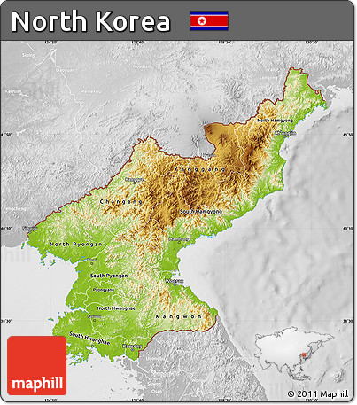 Physical Map of North Korea, lighten, desaturated