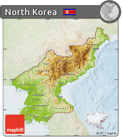 Physical Map of North Korea, lighten
