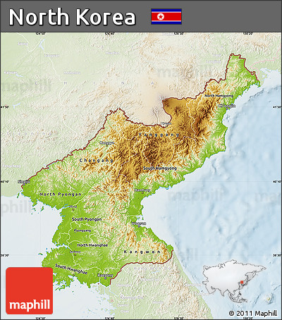 Physical Map of North Korea, lighten