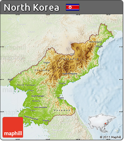 Physical Map of North Korea, lighten