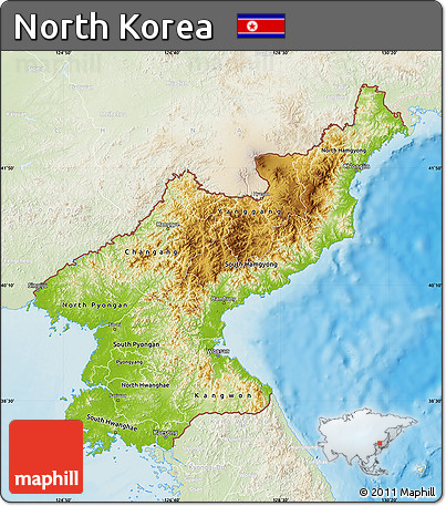 Physical Map of North Korea, lighten, land only