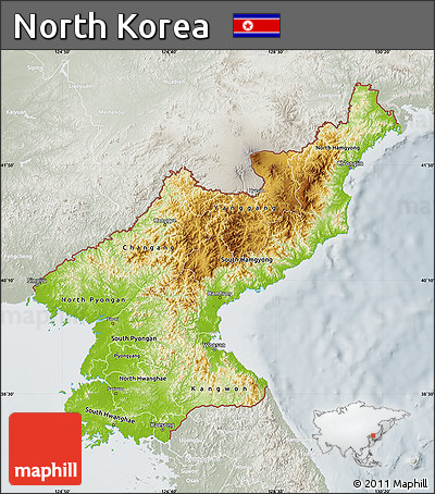 Physical Map of North Korea, lighten, semi-desaturated