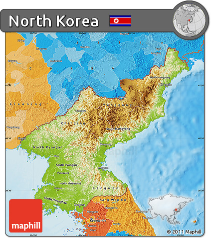 Physical Map of North Korea, political outside, shaded relief sea