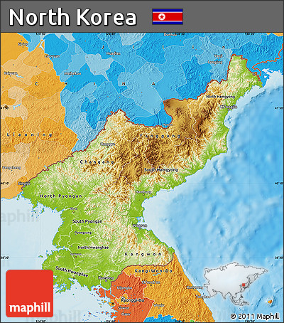 Physical Map of North Korea, political outside, shaded relief sea