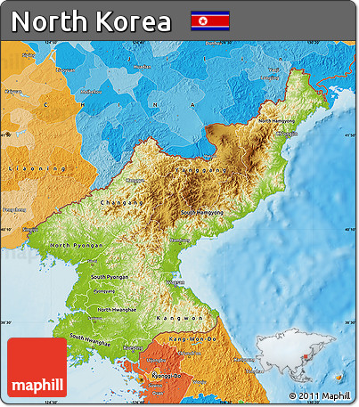 Physical Map of North Korea, political outside, shaded relief sea